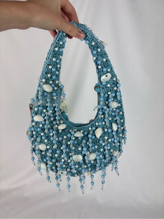 Handcrafted in India Handbags - NWT Viral Handcrafted in India Beaded Shell Shoulder Bag in Light Blue and White